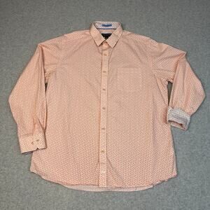 Johnston & Murphy Shirt Men L Orange Blue Paisley ButtonUp Long Sleeve Flip Cuff